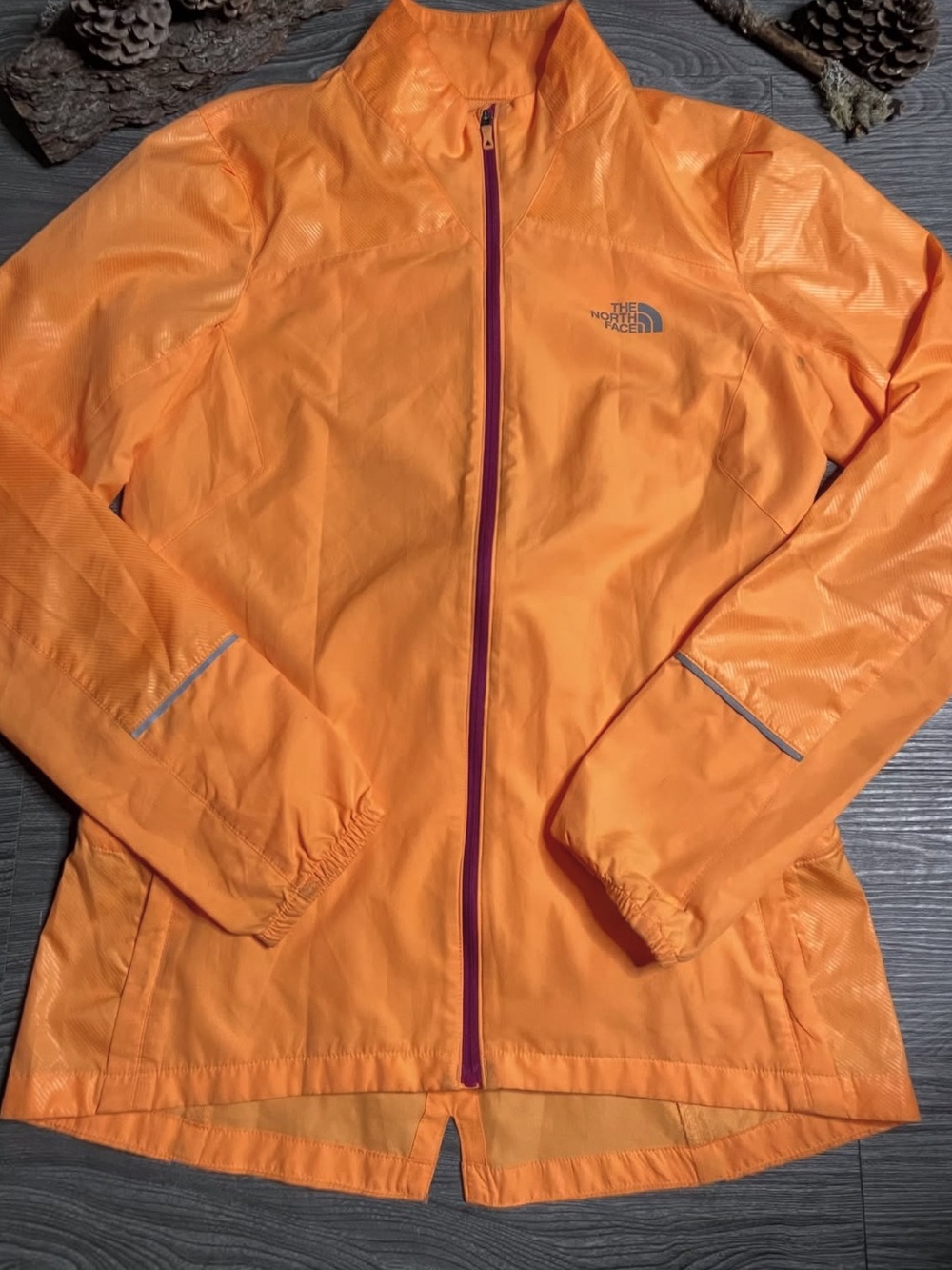 The North Face Women's Orange Packable Ski Jacket with Purple Trim